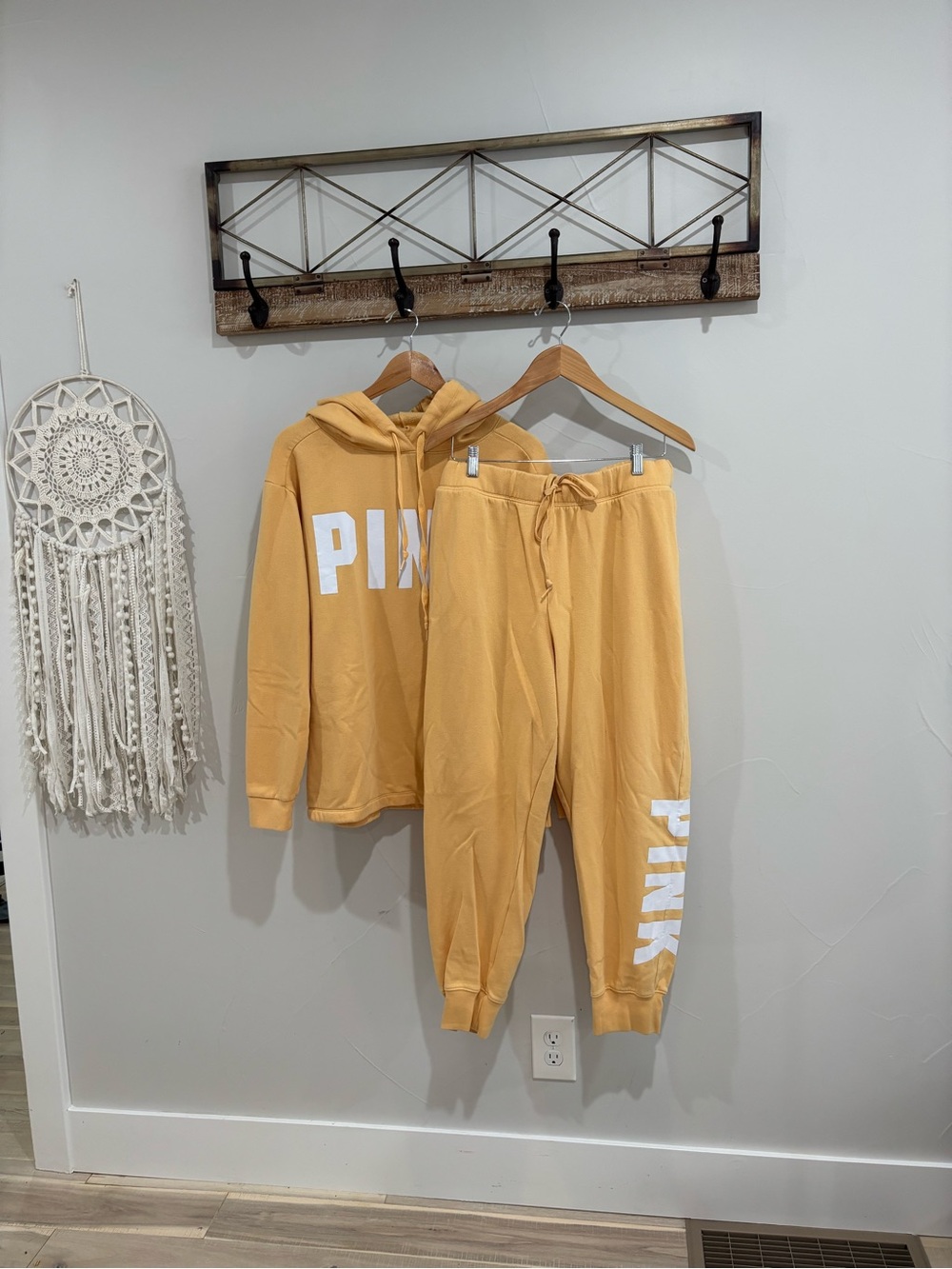 PINK Victoria's Secret Mustard Yellow Hoodie & Joggers Set